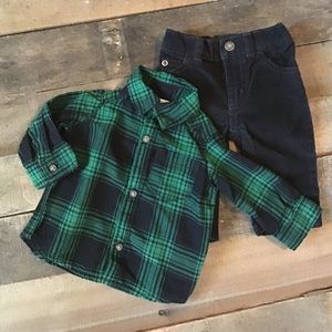 Carter’s Plaid Sirt With Black Corduroy Pants 2 Piece Outfit Set